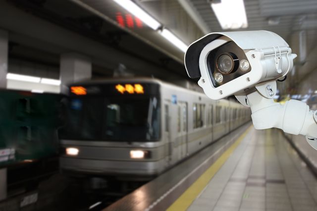 CCTV surveillance camera at subway station.